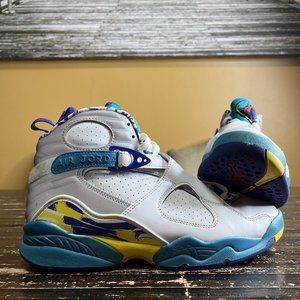Air Jordan 8 Women's Retro White Aqua Double Strap Shoes CI1236-100 (Size 9